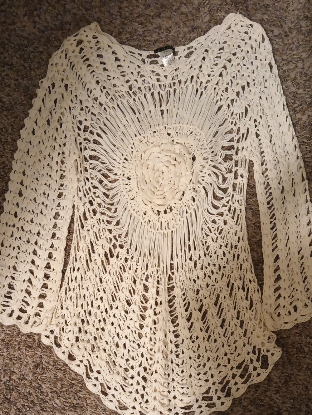 Crochet Open-Weave Cream Boho Sweateror Bathing Suit Cover Up Size S/M